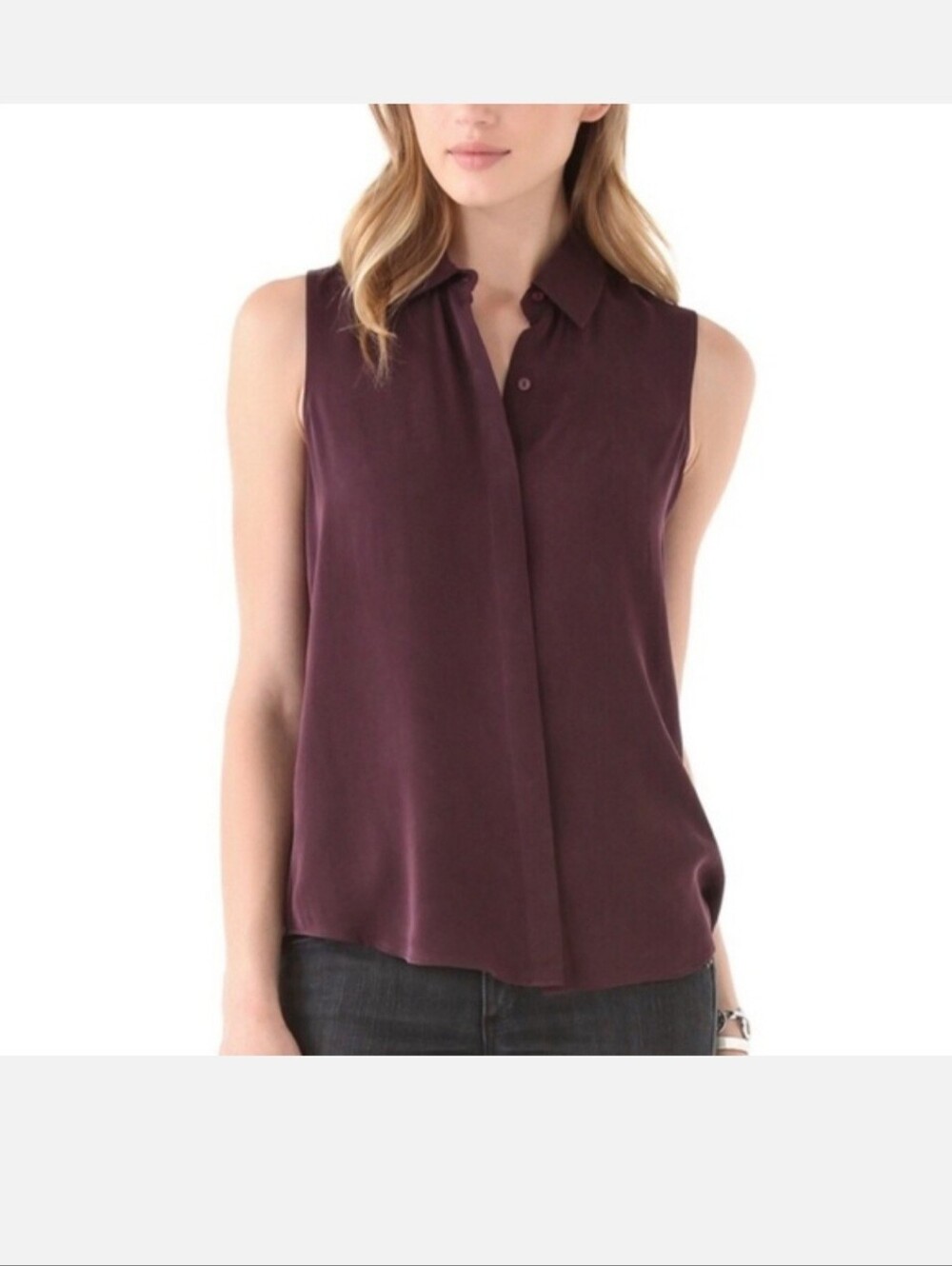 Sleeveless Button-Front Blouse in Deep Plum